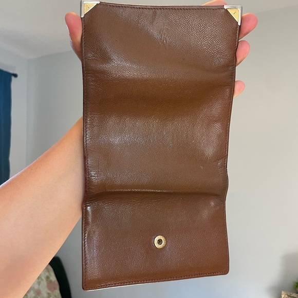 YSL Vintage Brown Leather Trifold Wallet with Internal Kisslock Coin Pocket - Picture 13 of 15